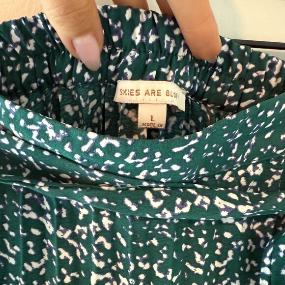 Skies Are Blue Pleated Print Midi Skirt | Size Large - Picture 4 of 5